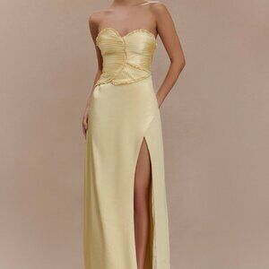 Satin Maxi Dress With Ruched Petals
